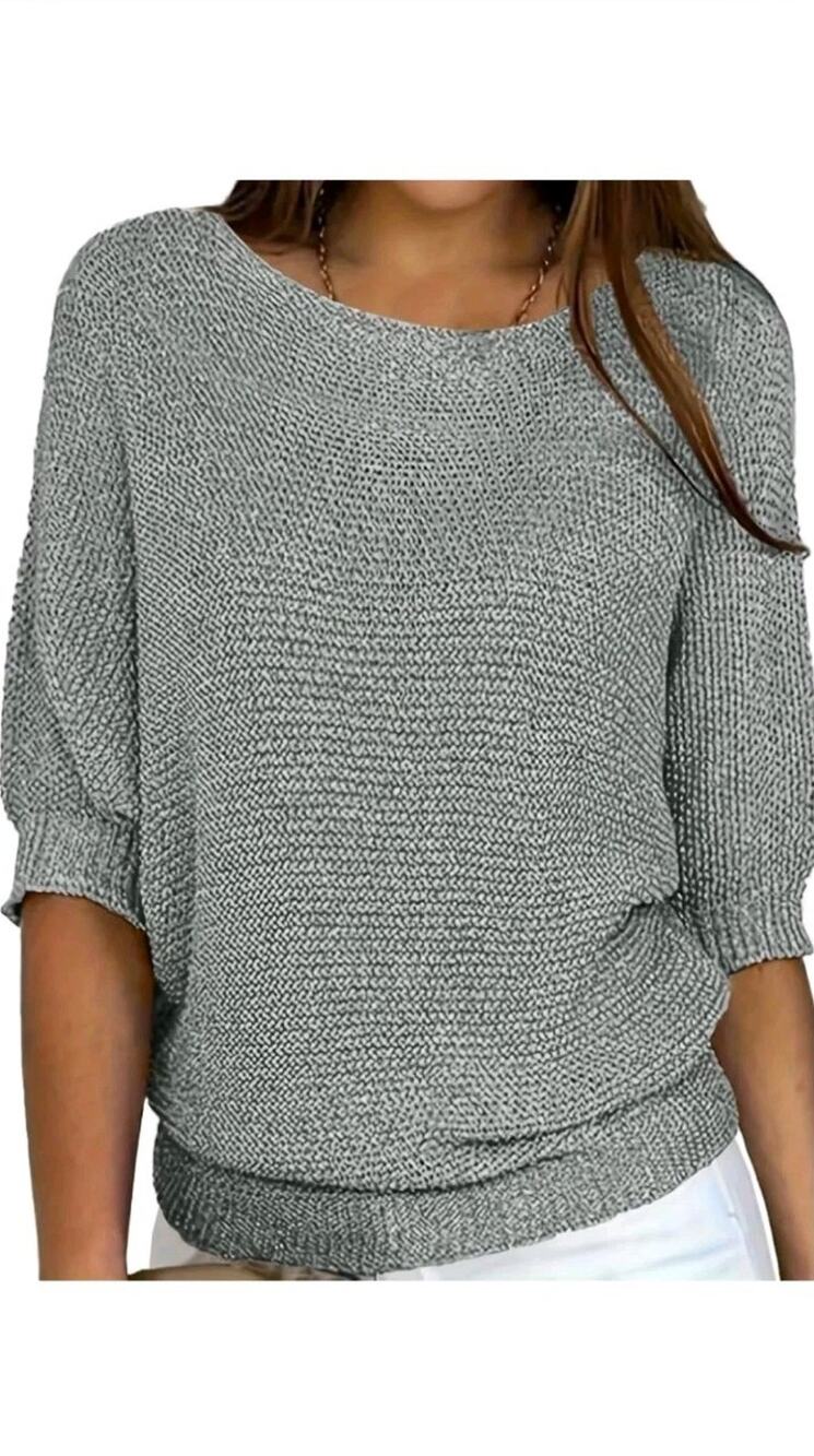 Allimy Womens Sweaters Fall Festive Crewneck 3/4 Length Sleeve Shirt Size 2XL